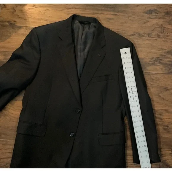 Jos. A. Bank Signature Gold Mens Suit Black 2 Button Pleated Cuffed 42R 36x29